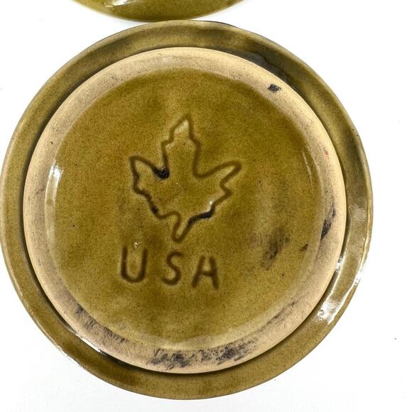 Monmouth Maple Leaf USA Pottery Green Bowl and Plate Platter Set - Picture 7 of 8